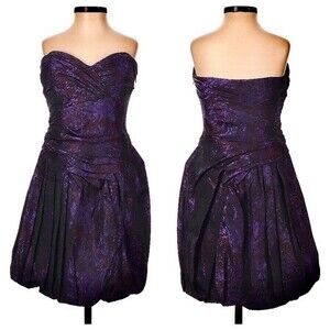 David Meister Strapless Dress Cocktail Mini Party Purple Brocade Jacquard 2